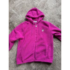 Fila Women's Pink Full Zip Drawstring Hood Sherpa Jacket Size Medium